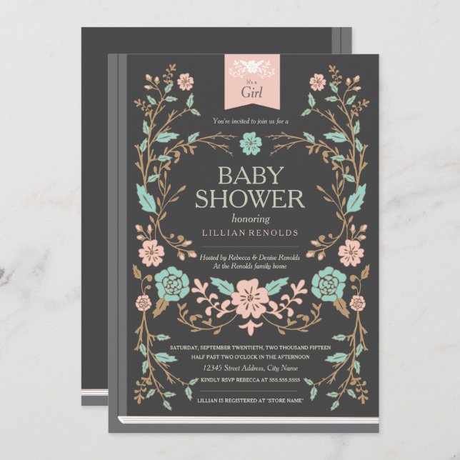 Vintage Storybook Baby-Dusche Einladung (Vorne/Hinten)