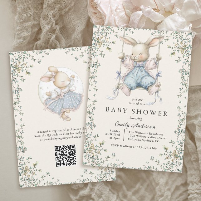 Vintage Storybook Bunny Baby Shower Invitation Einladung (Available in both printed and instant download formats.)