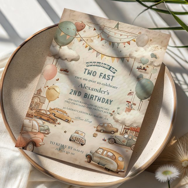 Vintage Storybook Car Two Fast Birthday Einladung (Von Creator hochgeladen)
