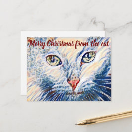 Vintage Storybook Style White Cat Frohe Weihnachte Postkarte