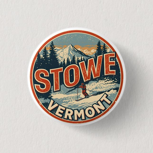 Vintage Stowe, VT Outdoor-Winterwanderwege-Skipist Button (Vorderseite)