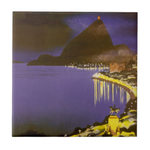 Vintage Strand bei Nacht in Rio De Janeiro, Brasil Fliese