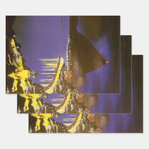 Vintage Strand bei Nacht in Rio De Janeiro, Brasil Geschenkpapier Set