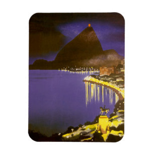 Vintage-Strand bei Nacht in Rio de Janeiro, Brasil Magnet