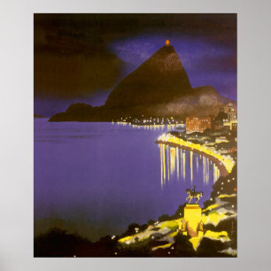 Vintage Strand bei Nacht in Rio De Janeiro, Brasil Poster