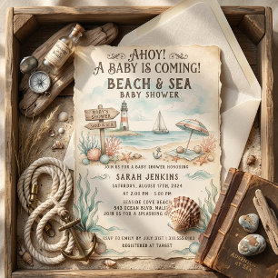 Vintage-Strand Meer Nautische Küste Baby Shower Einladung