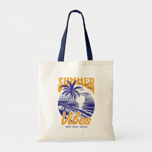 Vintage-Strand-Palmenbaum-Sonnenuntergang Tragetasche