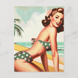 Vintage Strand Pin Up im Sommer Postkarte