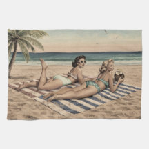 Vintage-Strand-Pinup-Kunst-Druck | Retro-Bikinimäd