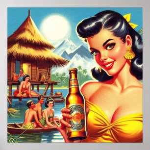 Vintage-Strand-Sommer-Mädchen Poster