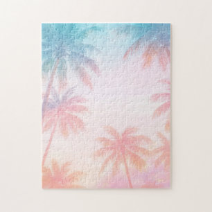 Vintage-Strand-Sonnenuntergang-Palmen-Pastell Puzzle