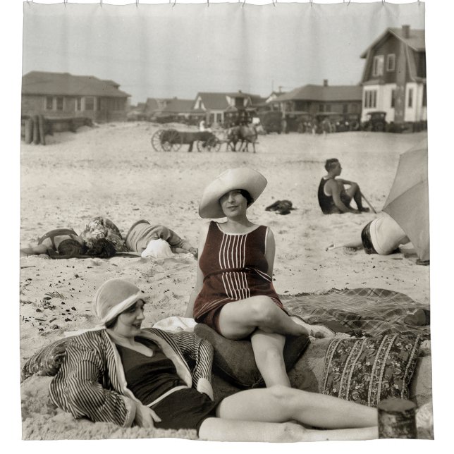 VINTAGE STRAND-SZENE - Zwanzigerjahre Duschvorhang (Vorderseite)