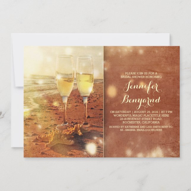 Vintage Stranddusche Einladung (Vorderseite)