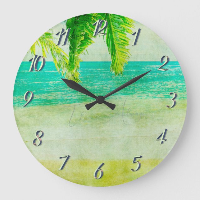 Vintage Strandmalereien in Tropical. . . Große Wanduhr (Vorderseite)