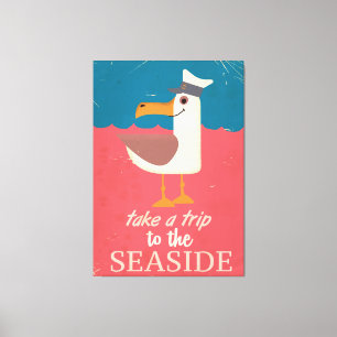 Vintage Strandmöwe-Reiseplakat. Leinwanddruck