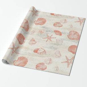 Vintage-Strandmuscheln mit Koralle und Seestern Geschenkpapier