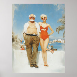 Vintage Strandpaar Sommer Kontrast Poster