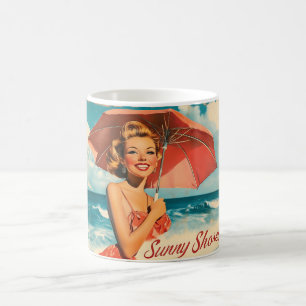 Vintage-Strandurlaubsposter: Blondes Pin-Up Kaffeetasse