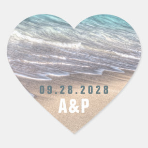 Vintage Strandwache und Gastgeschenk Hochzeit von  Herz-Aufkleber