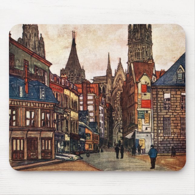 Vintage Straßen-Szene Rouen Frankreich Mousepad (Vorne)