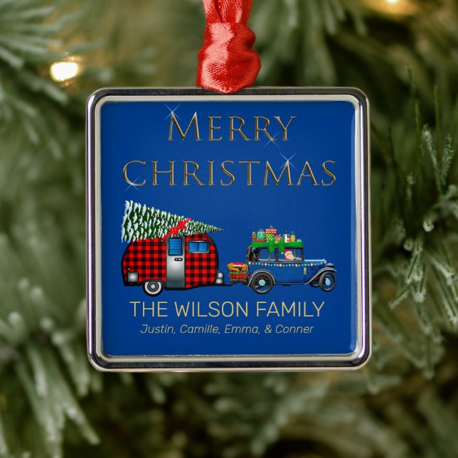 Vintage Straßenfahrt Santa Blue Ornament Aus Metall (Baum)