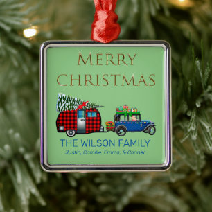 Vintage Straßenfahrt Santa Green Ornament Aus Metall