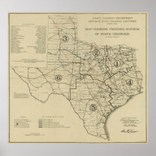 Vintage Straßenkarte Texas (1917) Poster