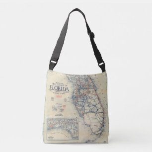 Vintage-Straßenkarte von Florida Tragetaschen Mit Langen Trägern