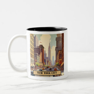 Vintage-Straßenszene in New York City mit individu Zweifarbige Tasse