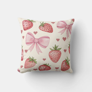 Vintage Strawberry and Pink Bows Coquette Pillow Kissen