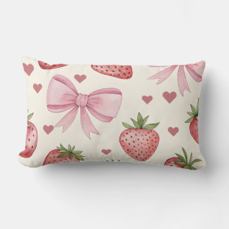 Vintage Strawberry and Pink Bows Coquette Pillow Lendenkissen