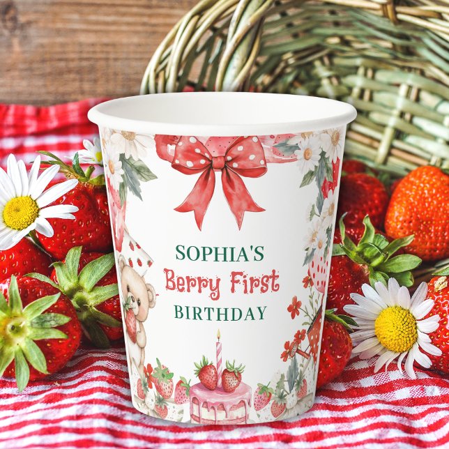 Vintage Strawberry Berry First Birthday  Pappbecher (Von Creator hochgeladen)
