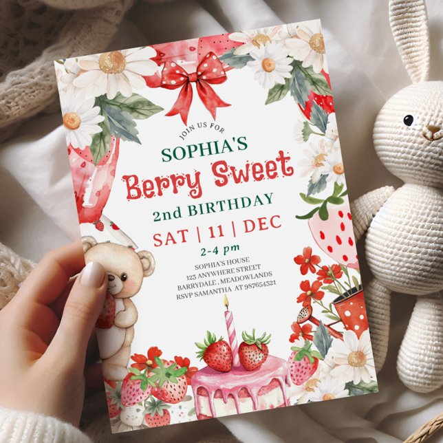 Vintage Strawberry Berry Sweet 2nd Birthday Einladung (Von Creator hochgeladen)