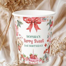 Vintage Strawberry Berry Sweet 2nd Birthday  Pappbecher