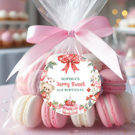 Vintage Strawberry Berry Sweet 2nd Birthday  Runder Aufkleber