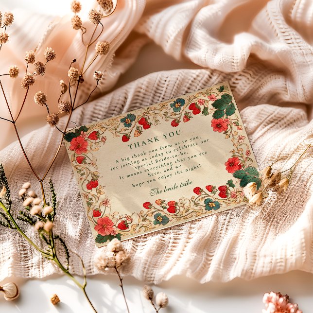 Vintage Strawberry Botanical Bridal Shower Dankeskarte (Von Creator hochgeladen)