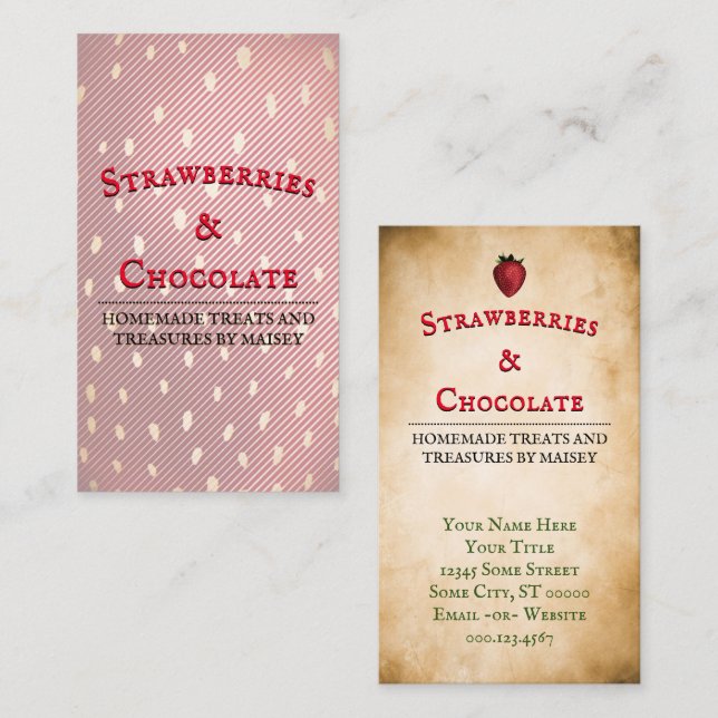 Vintage Strawberry Information Business Card Visitenkarte (Vorne/Hinten)