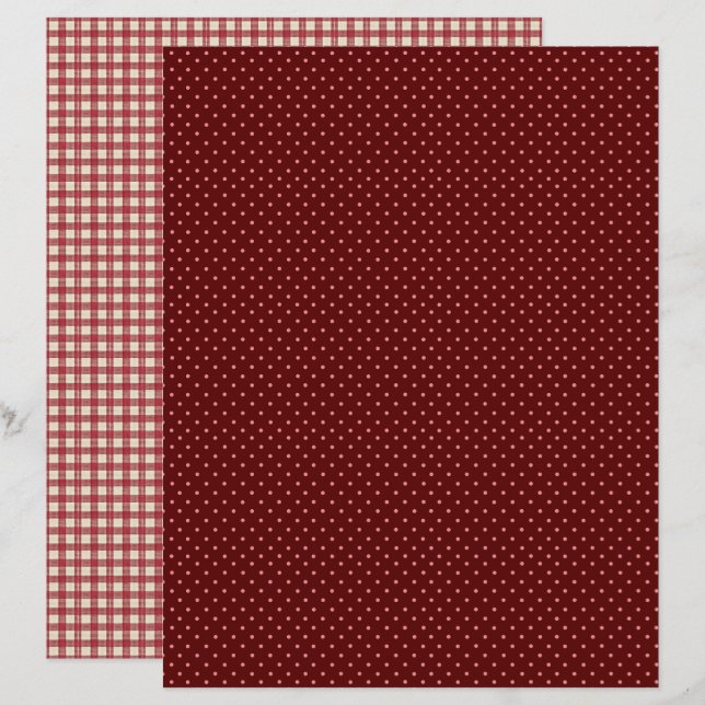 Vintage Strawberry Polka Dots Scrapbook Paper (Vorne/Hinten)