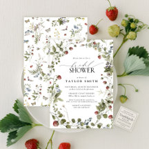 Vintage Strawberry Watercolor Summer Bridal Shower