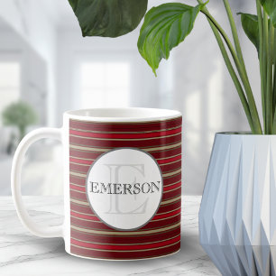 Vintage Streifen Burgund Red Tan White Custom Kaffeetasse