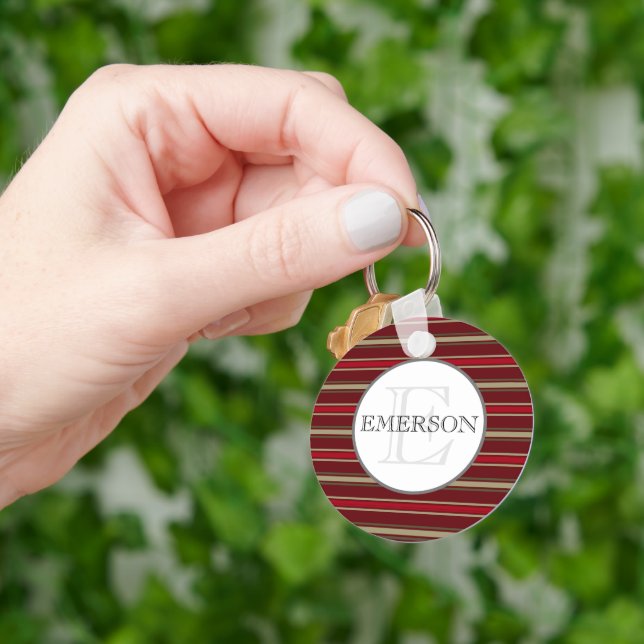 Vintage Streifen Burgund Red Tan White Custom Schlüsselanhänger (Hand)