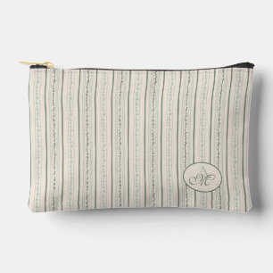 Vintage Streifen Creme, blau, grüne Monogramm Zubehörtasche