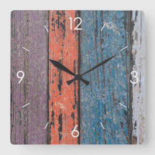 Vintage-Streifen-Design Rustikale Landhaus Holzdek Quadratische Wanduhr