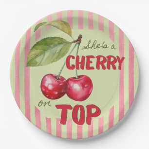 Vintage-Streifen-Kirschgarten-Baby-Party Pappteller