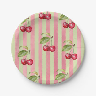 Vintage-Streifen-Kirschgarten-Baby-Party Pappteller