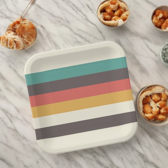 Vintage Streifen Pappteller (vintage color stripes ,birthday,wedding,baby shower,special occasion event paper plate party supplie)