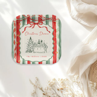 Vintage-Streifen-Schleife Weihnachtsdinner Pappteller