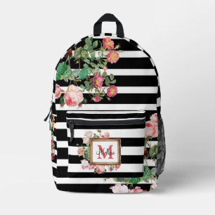 Vintage Streifen und Floral Monogramm Bedruckter Rucksack