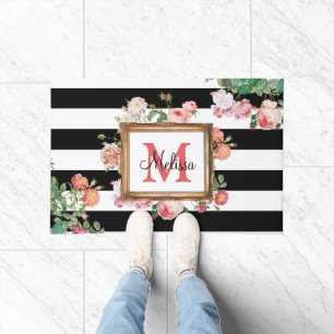 Vintage Streifen und Floral Monogramm Fußmatte