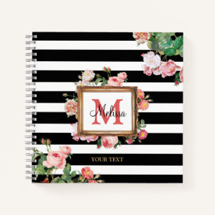 Vintage Streifen und Floral Monogramm Notizbuch